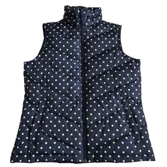 Lands' End Jackets & Blazers - Lands' End Women' S Navy Dark Blue with White Polkadots Zip Up Down Puffer Vest